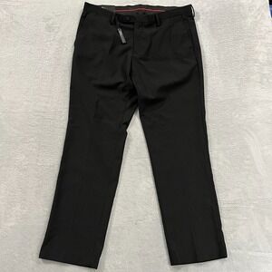 Alberto Cardinali Dress Pants Men 38x32 Black Flat Front Slim Fit‎ Slacks Preppy